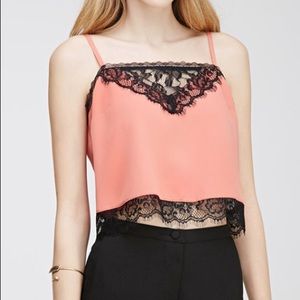 WHITE CAMISOLE W BLACK LACE